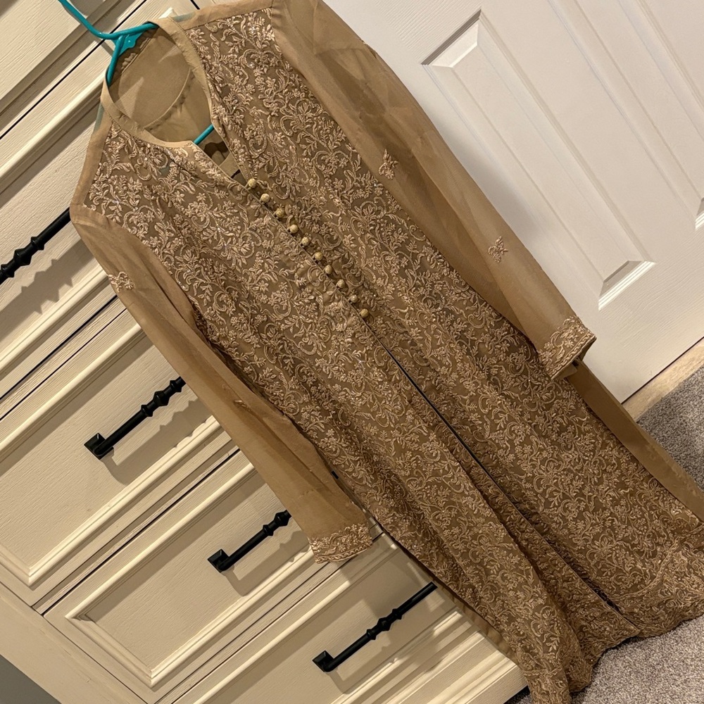 Elegant Tan Embroidered Dress